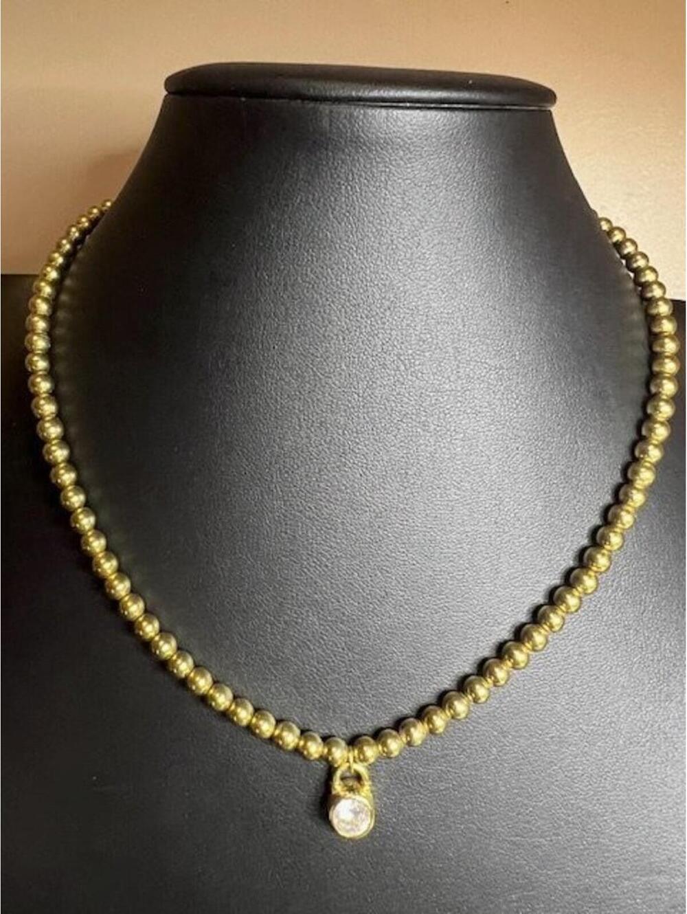 B4544 Michael Kors Beaded Necklace 16-18"  Gold Tone Crystal Padlock Charm